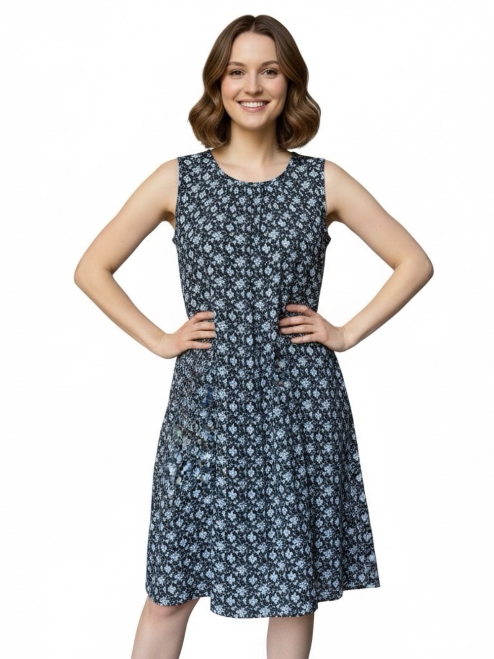 Croft & Barrow Boho Sleeveless Smocked Midi Dress Blue/White Fit & Flare XXL